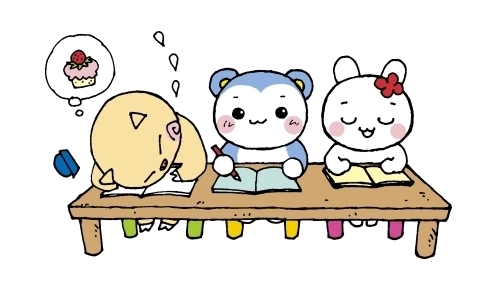 モモマルくんたちが受講しているイラスト
