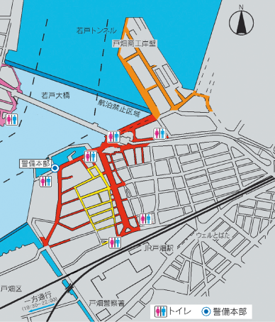 「くきのうみ花火の祭典」の交通規制についてのマップ