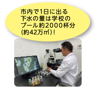 市内で1日に出る下水の量は学校のプール約2000杯分（約42万㎥）！