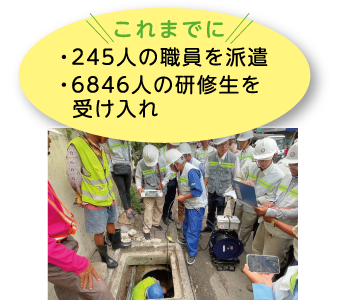 これまでに　・245人の職員を派遣　・6846人の研修生を受け入れ