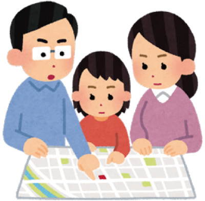 マップを広げる家族のイラスト