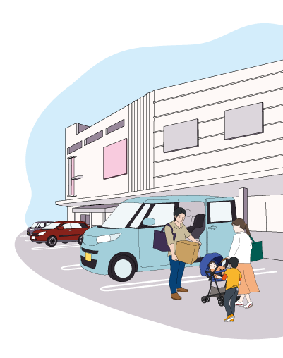 買い物中の家族のイラスト