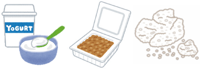 ヨーグルトや納豆、麹のイラスト