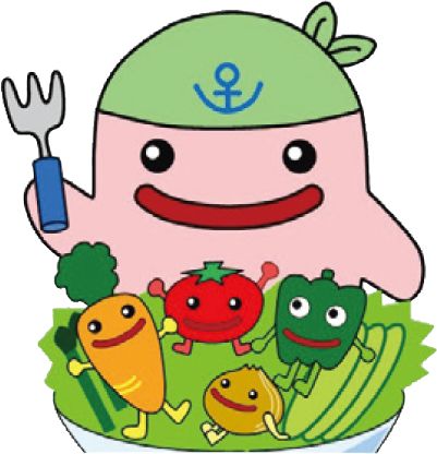 野菜を食べるマスコットキャラクターのじーものイラスト