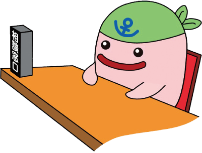 受付するマスコットキャラクターのじーものイラスト