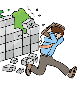 崩れるブロック塀のイラスト