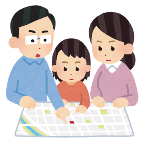 安全な場所を調べる家蔵のイラスト