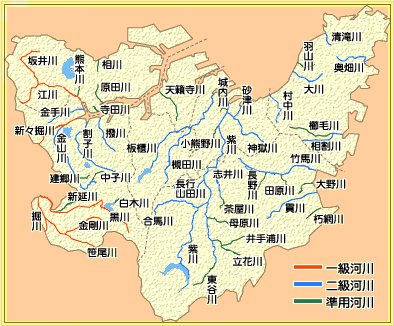 北九州市内の河川マップ（主な河川）