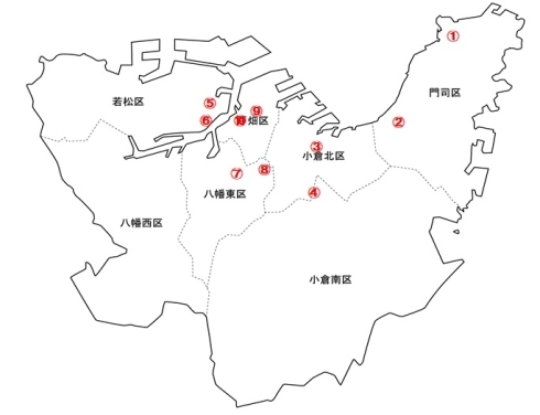 北九州市内普通公衆浴場分布図