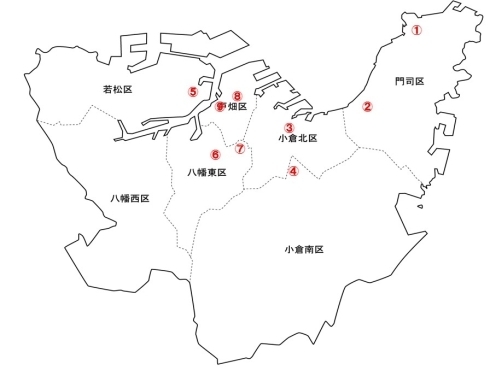 北九州市内普通公衆浴場分布図