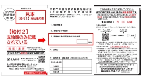 【給付2】不足額給付　支給通知書（見本）