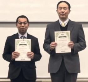 湯川小・齋藤校長先生と槻田中・小林教頭先生の写真