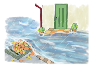 道路に水があふれているイラスト