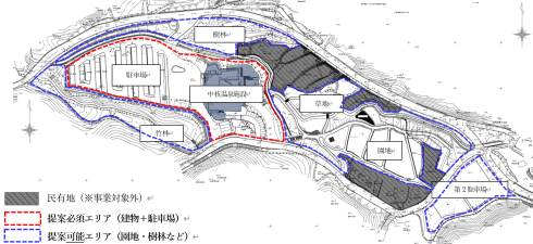 河内温泉あじさいの湯の敷地平面図