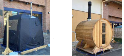 テント型サウナ室とバレル型サウナ室の写真