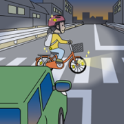 夜間はライトを点灯イラスト