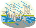 氾濫した川のイラスト