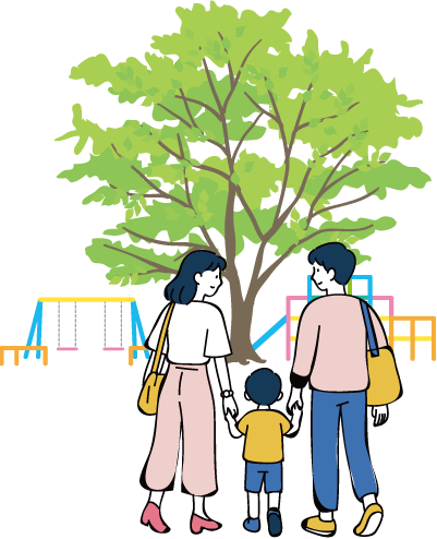 公園にいる家族のイラスト